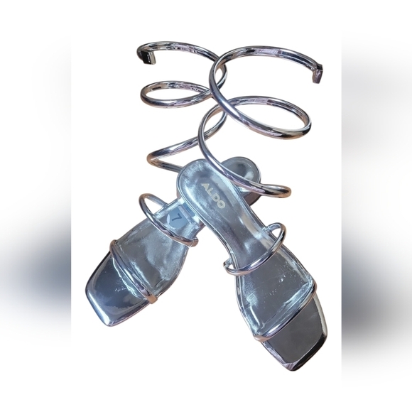 Aldo Spinna Silver Strappy Spiral Wrap Around Design Sandals Sz 7M - Picture 9 of 13